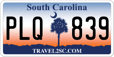 SC license plate PLQ839