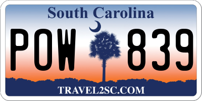 SC license plate POW839