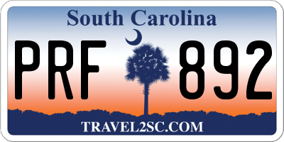 SC license plate PRF892