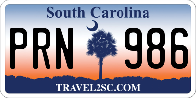SC license plate PRN986