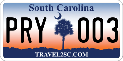 SC license plate PRY003