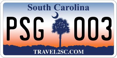 SC license plate PSG003