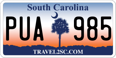 SC license plate PUA985