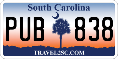 SC license plate PUB838