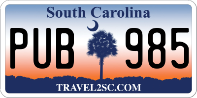 SC license plate PUB985