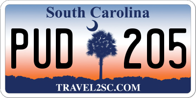 SC license plate PUD205
