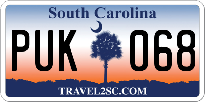 SC license plate PUK068