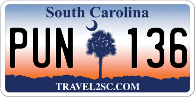 SC license plate PUN136