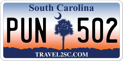 SC license plate PUN502