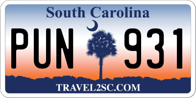 SC license plate PUN931