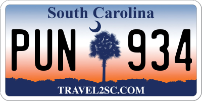 SC license plate PUN934