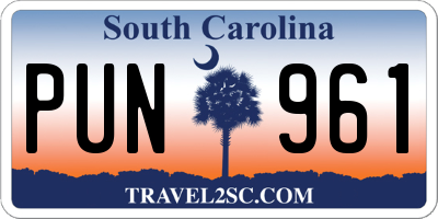 SC license plate PUN961