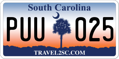SC license plate PUU025