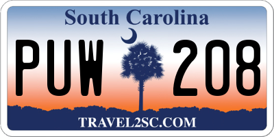 SC license plate PUW208