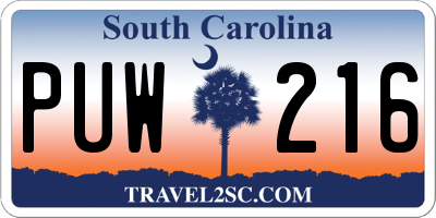 SC license plate PUW216