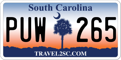 SC license plate PUW265