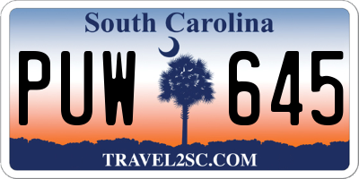 SC license plate PUW645