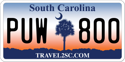 SC license plate PUW800