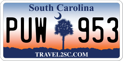 SC license plate PUW953