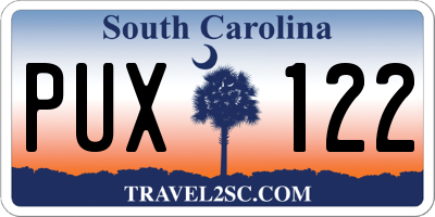 SC license plate PUX122