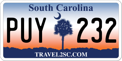 SC license plate PUY232