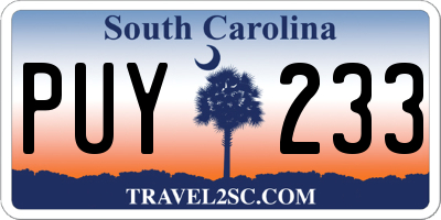 SC license plate PUY233