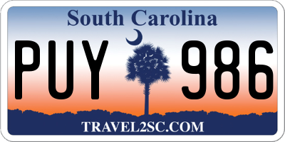 SC license plate PUY986