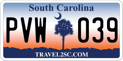 SC license plate PVW039