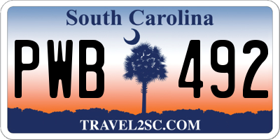 SC license plate PWB492