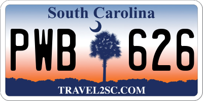 SC license plate PWB626