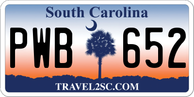 SC license plate PWB652