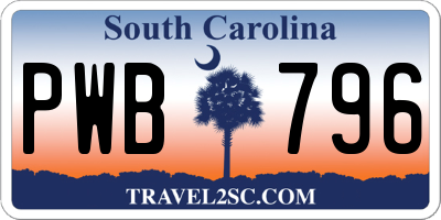 SC license plate PWB796