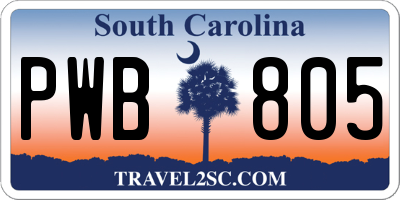 SC license plate PWB805