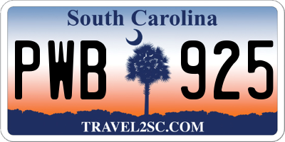 SC license plate PWB925
