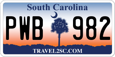 SC license plate PWB982