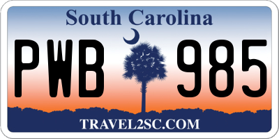 SC license plate PWB985
