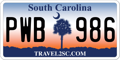 SC license plate PWB986