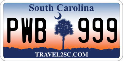SC license plate PWB999