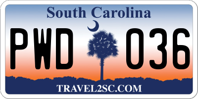 SC license plate PWD036