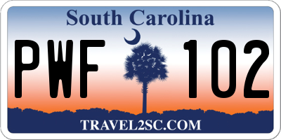SC license plate PWF102