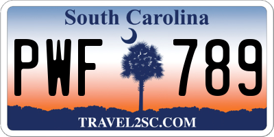 SC license plate PWF789