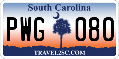 SC license plate PWG080