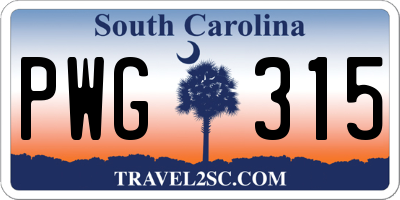 SC license plate PWG315