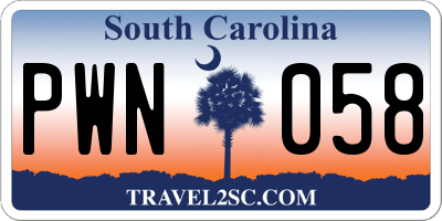 SC license plate PWN058