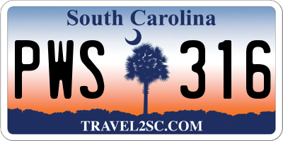 SC license plate PWS316