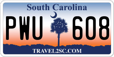 SC license plate PWU608