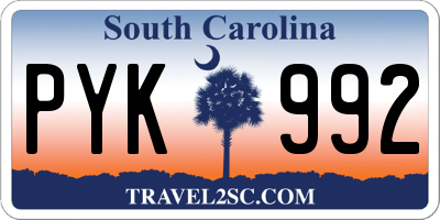 SC license plate PYK992