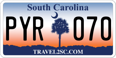 SC license plate PYR070