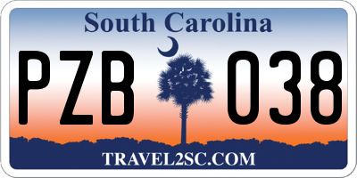 SC license plate PZB038