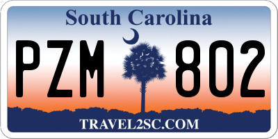 SC license plate PZM802